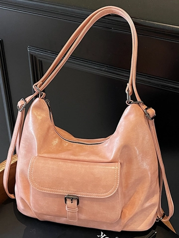 Bolso Tote de Cuero PU de Gran Capacidad para Mujer Estilo Coreano Minimalista Hobo de Hombro Con Hebilla Mochila Casual