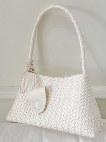 French Niche Woven PU Underarm Bag For Women Elegant Intrecciato Shoulder Handbag With Small Pendant Daily Commuting Fashion Purse