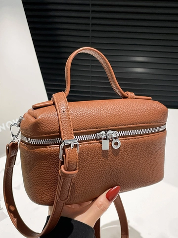 Sac à Bandoulière pour Femmes en Cuir PU Motif Litchi Mini Sac Boîte Sac à Main Avec Bandoulière Unique Accessoires Argent