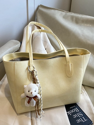 Borsa Tote in Pelle PU con Motivo a Coccodrillo Grande Capacità Donna Borsa a Spalla Per Lavoro Con Ciondolo Orso