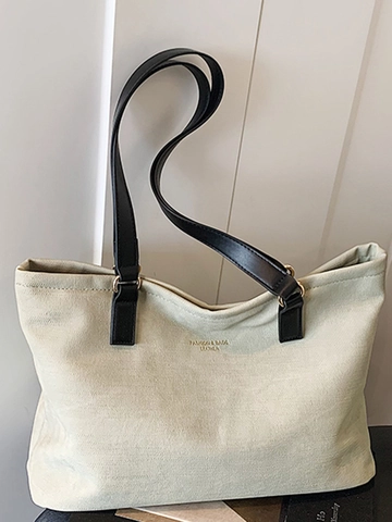 Women Large Capacity PU Leather Tote Bag Fashion Topstitching Solid Color Shoulder Bag For Commute Student Work