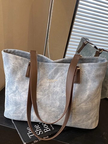 Women Large Capacity PU Leather Tote Bag Fashion Topstitching Solid Color Shoulder Bag For Commute Student Work