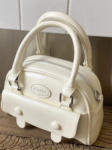 Dames Koreaanse Stijl Retro PU Leren Schoudertas Glanzende Kleine Handtas Veelzijdige Mini Boston Tas Voor Dagelijks