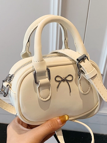 Damen Mini Bowling Handtasche PU-Leder Crossbody Tasche Mit Schleife Elegante Mode Schultertasche Täglich Geldbörse