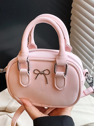 Damen Mini Bowling Handtasche PU-Leder Crossbody Tasche Mit Schleife Elegante Mode Schultertasche Täglich Geldbörse