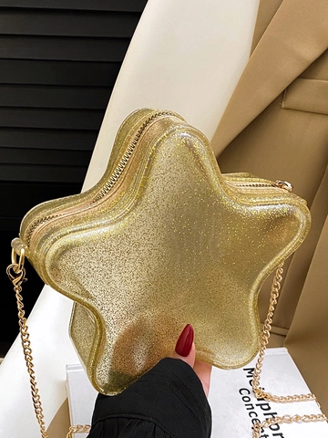 Women's Mini Star Shaped Crossbody Bag Glitter Sequins Fashion Small Chain Shoulder Bag Star Shaped Lipstick Evening Party Purse