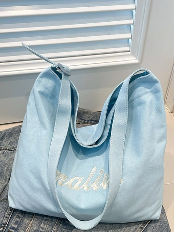 2025 Nuova Borsa Tote in Tela Stile Ins Coreano per Donna Grande Capacità Casual Borsa a Spalla Tracolla Ricamo Borsa Pendolare