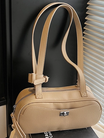 Women Lychee Pattern PU Leather Shoulder Bag Fashion Underarm Handbag With Metal Turn Lock Versatile Commuter Daily Purse