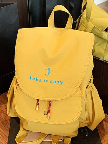 Women Korean Canvas Backpack Letter Embroidery School Bag Large Capacity Casual Travel Daypack With Flap Closure
