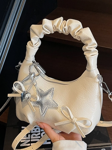 Dames Strik Geplooide Onderarmtas Trendy PU Leer Cloud Handvat Hobo Tas Met Ster Hart Hanger Casual Schoudertas Dumpling Tas