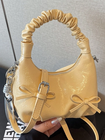 Dames Strik Geplooide Onderarmtas Trendy PU Leer Cloud Handvat Hobo Tas Met Ster Hart Hanger Casual Schoudertas Dumpling Tas