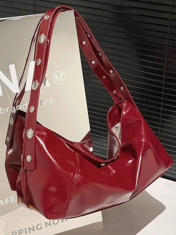 2025 Neue Retro PU Leder Hobo Schultertasche Große Kapazität Crossbody Tasche Für Damen Moderne Minimalistische Nietengurt Handtasche