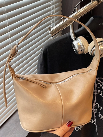 French Niche PU Leather Shoulder Underarm Bag Minimalist Fashion Solid Color Commute Handbag For Women Daily Zipper Hobo Bag