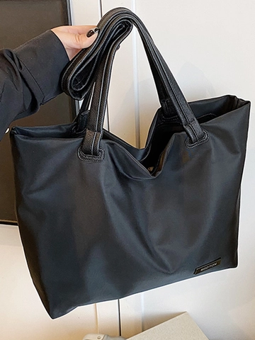 Bolso Tote Minimalista de Tela Oxford Negro para Mujer Gran Capacidad Bolso de Hombro Ligero para Viaje Diario Trabajo Escuela Compras