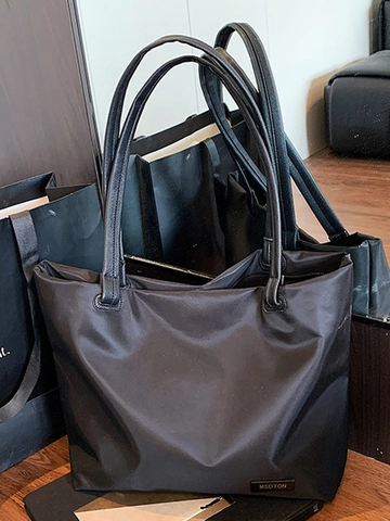 Bolso Tote Minimalista de Tela Oxford Negro para Mujer Gran Capacidad Bolso de Hombro Ligero para Viaje Diario Trabajo Escuela Compras