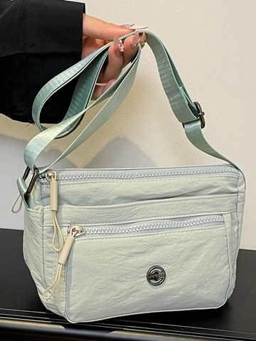 Mode Simple Nylon Petit Sac Carré Bandoulière Pour Femmes Grande Capacité Multi Fermeture Éclair Sac À Épaule Décontracté Navettage