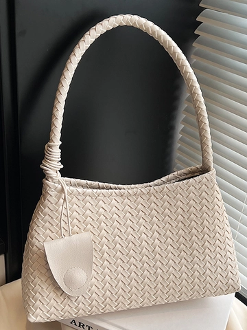 Niche Hand Woven PU Leather Underarm Bag Fashion Casual Single Shoulder Bag Large Capacity Solid Color Tote Bag For Women