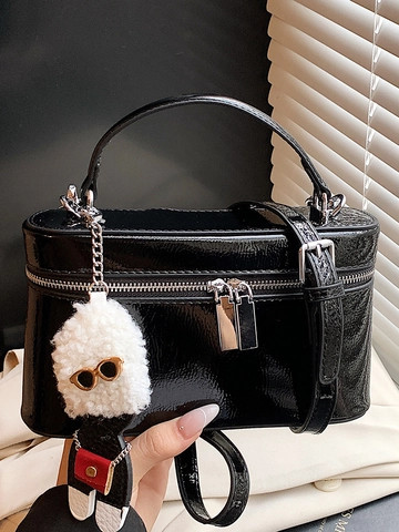 Borsa a Tracolla a Scatola da Donna in Pelle Verniciata PU Elegante Borsa a Mano Tinta Unita Con Tracolla Regolabile da Giorno