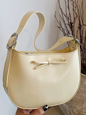 Damen Stilvolle PU Leder Schleife Design Unterarmtasche Minimalistische Halbmond Schultertasche Kleine Quadratische Handtasche