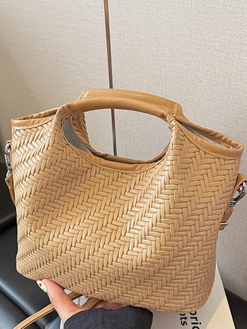 Nische Gewebte PU Leder Handtasche Für Damen 2025 Sommer Mode Umhängetasche Große Kapazität Exquisite Quadratische Tote Bag Elegante Pendler Geldbörse