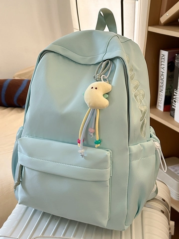 Große Kapazität Nylon Damen Schulrucksack Japanischer Stil Student Schultasche Mit Mond-Plüschanhänger Wasserabweisend Reiserucksack