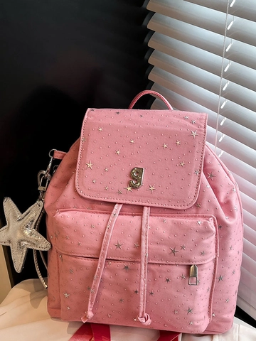 Damen Mode Nylon Rucksack Sternenmuster Große Kapazität Reise Schultasche Streetwear Lässig Tagesrucksack Mit Sternanhänger