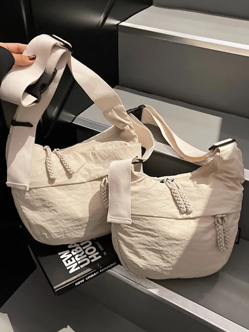 Women Fashion Nylon Dumpling Bag Urban Minimalist Shoulder Crossbody Bag Pleated Crescent Bag With Woven Zipper Pull