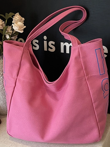 Women's Large Capacity Canvas Tote Bag Casual Letter Print Shoulder Bag Simple Urban Commuter Handbag Large Shopper Purse