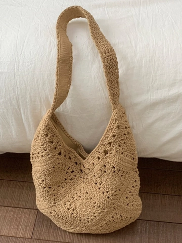 Damen Böhmisch Gehäkelt Tragetasche Hohl Blume Handgewebte Umhängetasche Große Kapazität Sommer Strand Wald Stil Handtasche