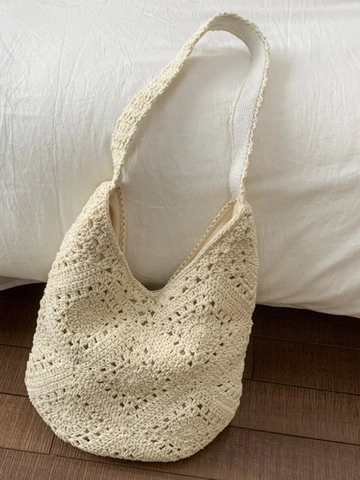 Damen Böhmisch Gehäkelt Tragetasche Hohl Blume Handgewebte Umhängetasche Große Kapazität Sommer Strand Wald Stil Handtasche