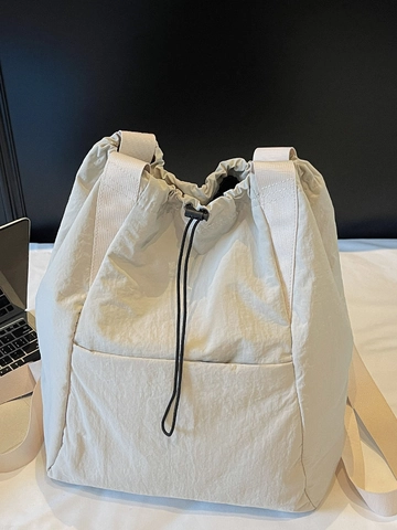 Zaino da Donna a Grande Capacità con Coulisse Borsa a Tracolla in Tessuto Leggero Cartella Scolastica Casual per Studenti