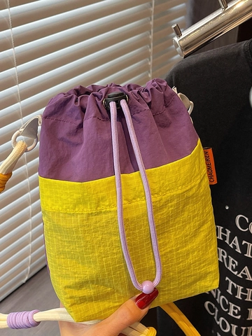 Moda Patchwork Bloque de Color Bolso Bandolera con Cordón Mujer Tela Pequeño Bolso Cubo Casual Urbano Bolsa Almacenamiento