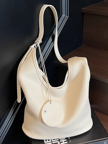 Minimalistische PU Leder Umhängetasche Für Damen Große Kapazität Litschi Struktur Hobo Eimertasche Achselhöhle Tote Täglich Pendeln Handtasche