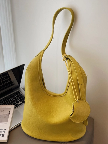 Minimalistische PU Leder Umhängetasche Für Damen Große Kapazität Litschi Struktur Hobo Eimertasche Achselhöhle Tote Täglich Pendeln Handtasche