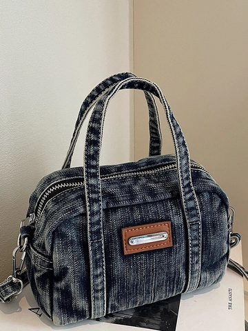 Vintage Distressed Denim Shoulder Bag For Women Retro Washed Denim Handbag With Removable Strap Casual Crossbody Bag Square Tote