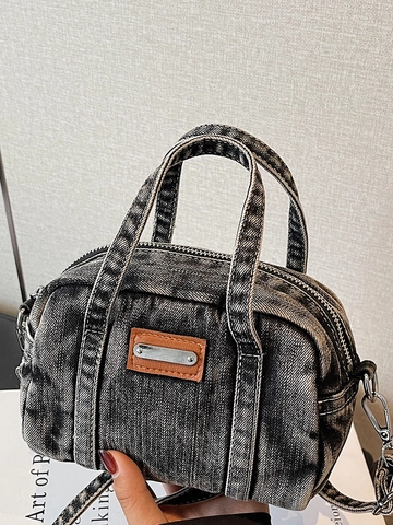 Vintage Distressed Denim Shoulder Bag For Women Retro Washed Denim Handbag With Removable Strap Casual Crossbody Bag Square Tote