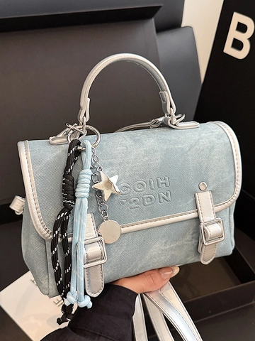 Mochila Satchel de Denim para Mujer 2025 Verano Nueva Moda Color de Contraste Bolso de Mano Viaje Diario Escuela Bolsa de Almacenamiento
