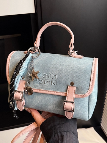 Mochila Satchel de Denim para Mujer 2025 Verano Nueva Moda Color de Contraste Bolso de Mano Viaje Diario Escuela Bolsa de Almacenamiento