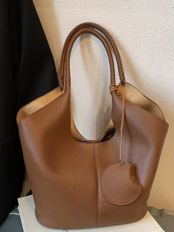 Women Large Capacity PU Leather Tote Bag Fashion Minimalist Solid Color Shoulder Bag For Daily Commute Work School Handbag