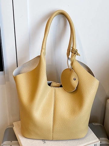 Women Large Capacity PU Leather Tote Bag Fashion Minimalist Solid Color Shoulder Bag For Daily Commute Work School Handbag