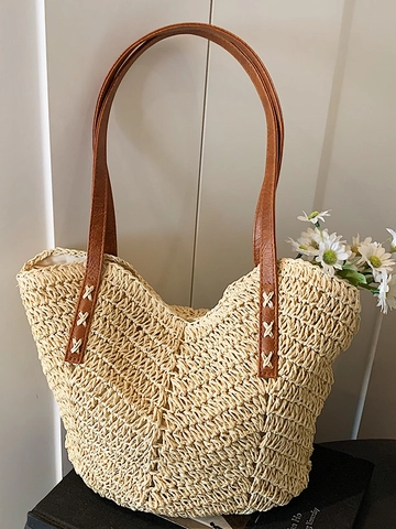 Sommer Strand Strohgewebte Tote Bag Für Damen Große Kapazität Umhängetasche Handgefertigte Minimalistische Urlaub Reise Stroh Handtasche