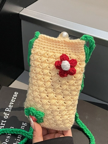 Borsa a Tracolla a Fiori Fatta a Mano all'Uncinetto Per Donna Mini Borsa da Spiaggia in Maglia Con Fibbia di Perle Borsa per Cellulare