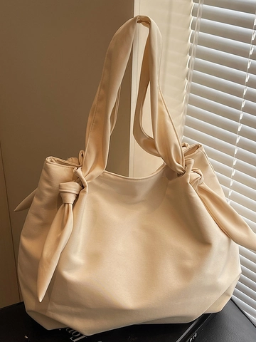 Bolso Tote de Tela de Gran Capacidad Simple Informal para Mujer Correas de Nudo Bolso de Hombro de Color Sólido