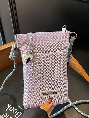 Damen Minimalistisch Atmungsaktive Mesh Handytasche Hohl Schulter Umhängetasche Mit Herz Anhänger Mode Tasche Für Täglich