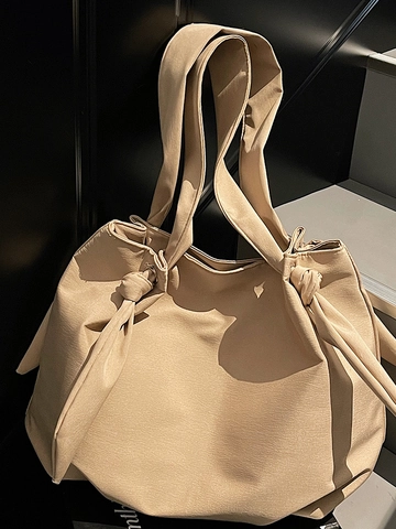 Bolso Tote de Tela de Gran Capacidad Simple Informal para Mujer Correas de Nudo Bolso de Hombro de Color Sólido