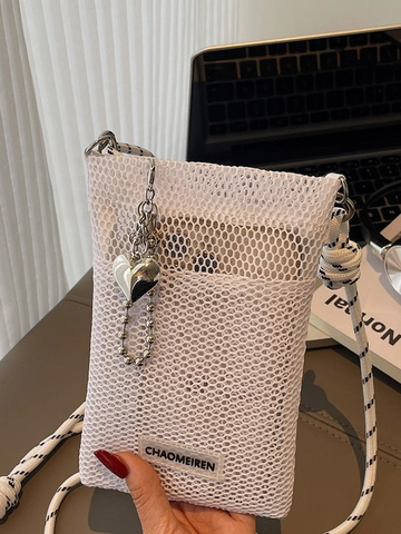 Damen Minimalistisch Atmungsaktive Mesh Handytasche Hohl Schulter Umhängetasche Mit Herz Anhänger Mode Tasche Für Täglich
