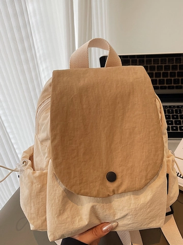 Casual Segeltuch Rucksack Für Damen Fashion Kontrastfarbe Klappe Schultasche Mit Kordelzug Seitentaschen Student Reise Pack