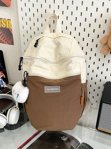 Mochila de Nailon de Moda para Mujer Bloque de Color Gran Capacidad Mochila Escolar Estilo Japonés Casual Viajes Senderismo