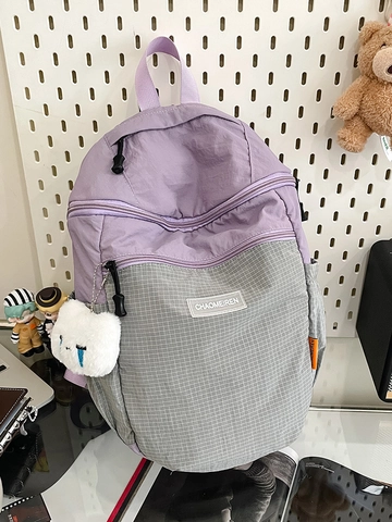 Mochila de Nailon de Moda para Mujer Bloque de Color Gran Capacidad Mochila Escolar Estilo Japonés Casual Viajes Senderismo