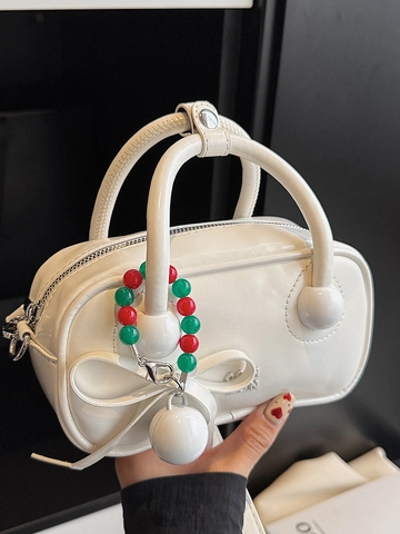 Bolso de Mano de Cuero PU de Moda para Mujer Bolso de Almohada Chic Color Sólido Bolso de Bandolera con Colgante de Lazo